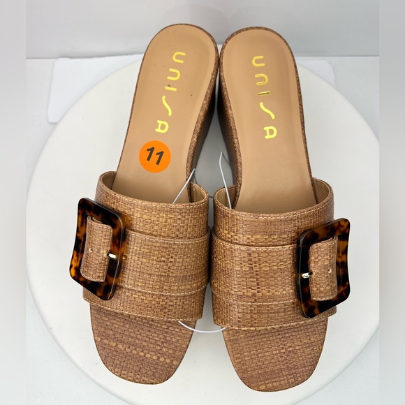 New Unisa Platform Woven Brown Buckle Wedge Sandal Womens Size 11 Shoes Heels - Picture 7 of 10